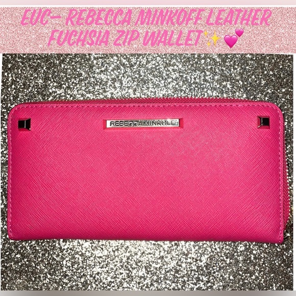 🎉HP🎉EUC-RebeccaMinkoff Fuschia Pink/Gold Saffiano Leather Zip Around Wallet✨💕 - Picture 1 of 16